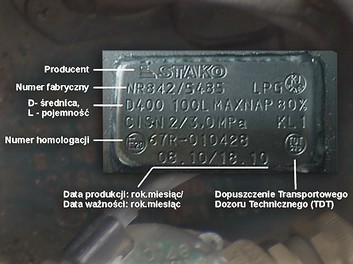 Tabliczka znamionowa zbiornika LPG